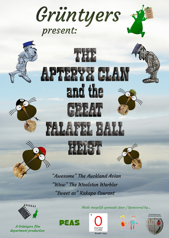 The Apteryx Clan and the great falafel ball heist (2024) - film poster, directed by Richard Wareham / Grüntyers